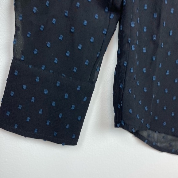 H&M Sheer Clip Dot Button Down High Neck Ruffle Detail Blouse - Picture 8 of 14